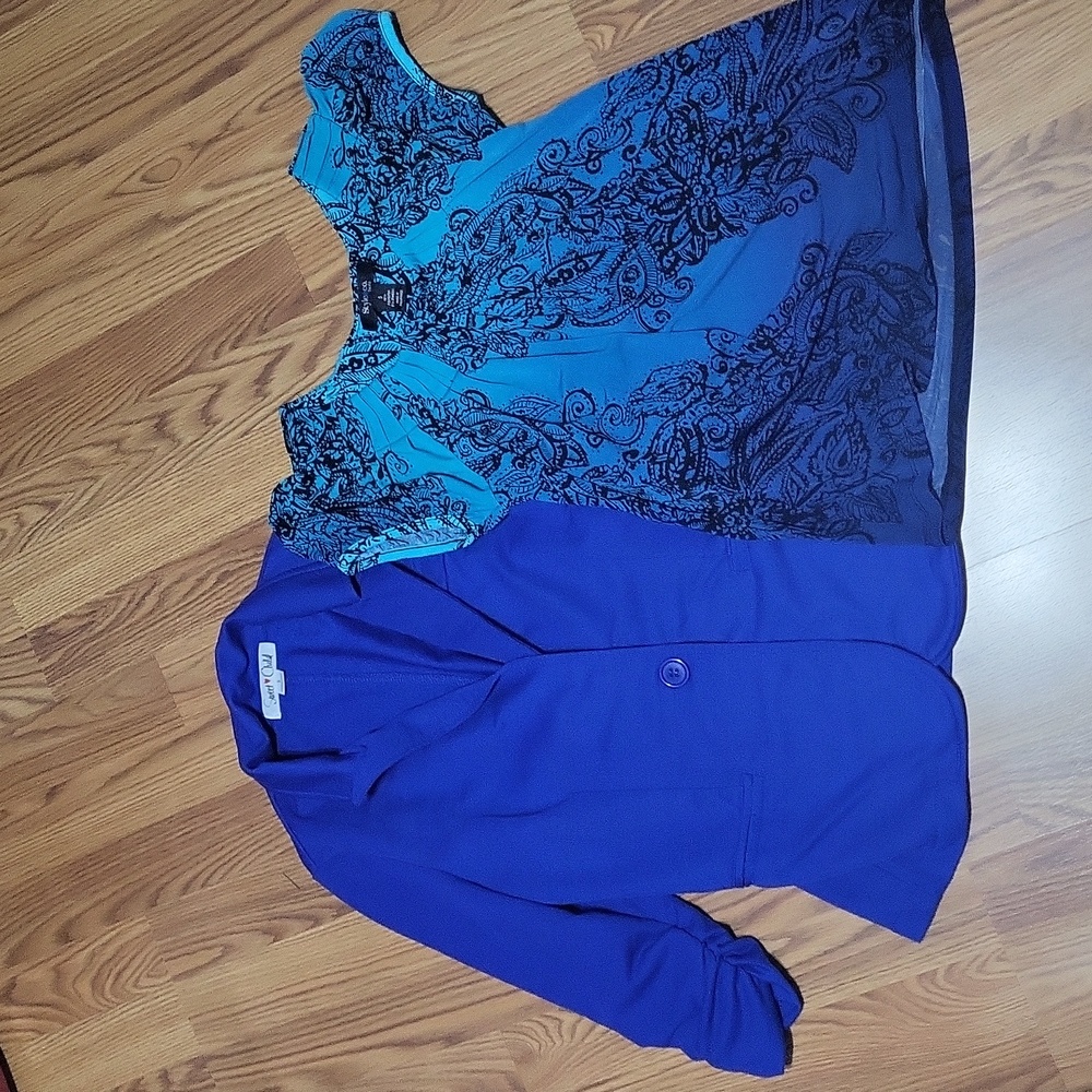 2 womens S small shirt blouse lot royal blue blazer top sweet child style & co